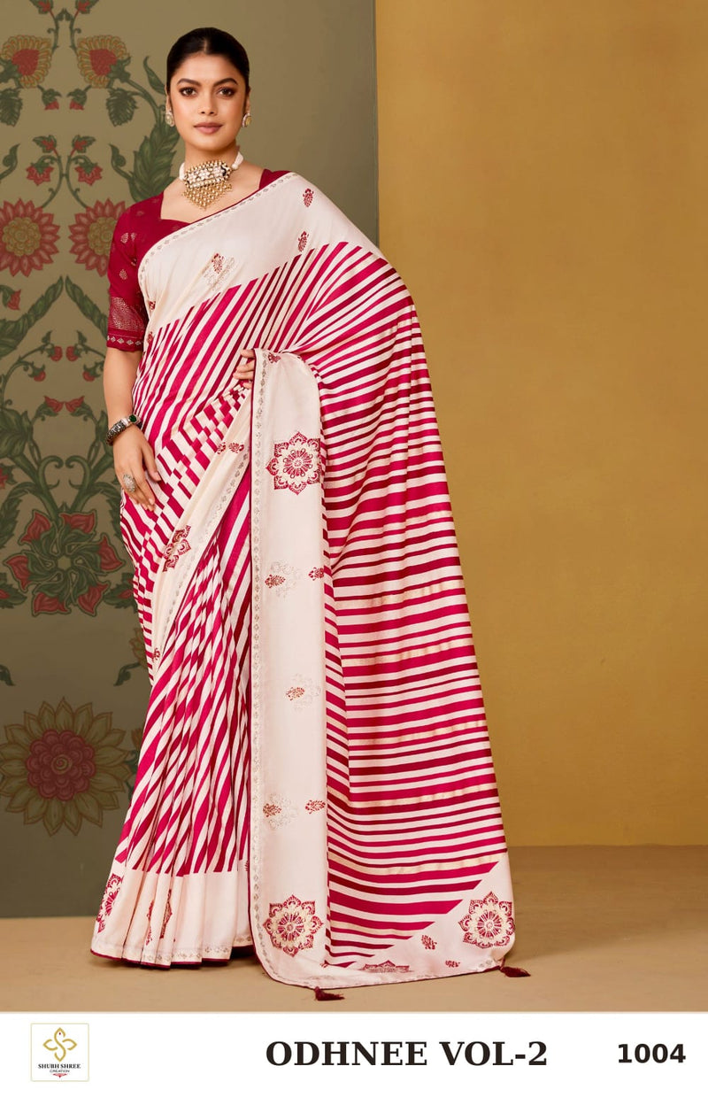 ODHNEE VOL-2 1004 - Crimson Tussar Silk Lahariya Saree