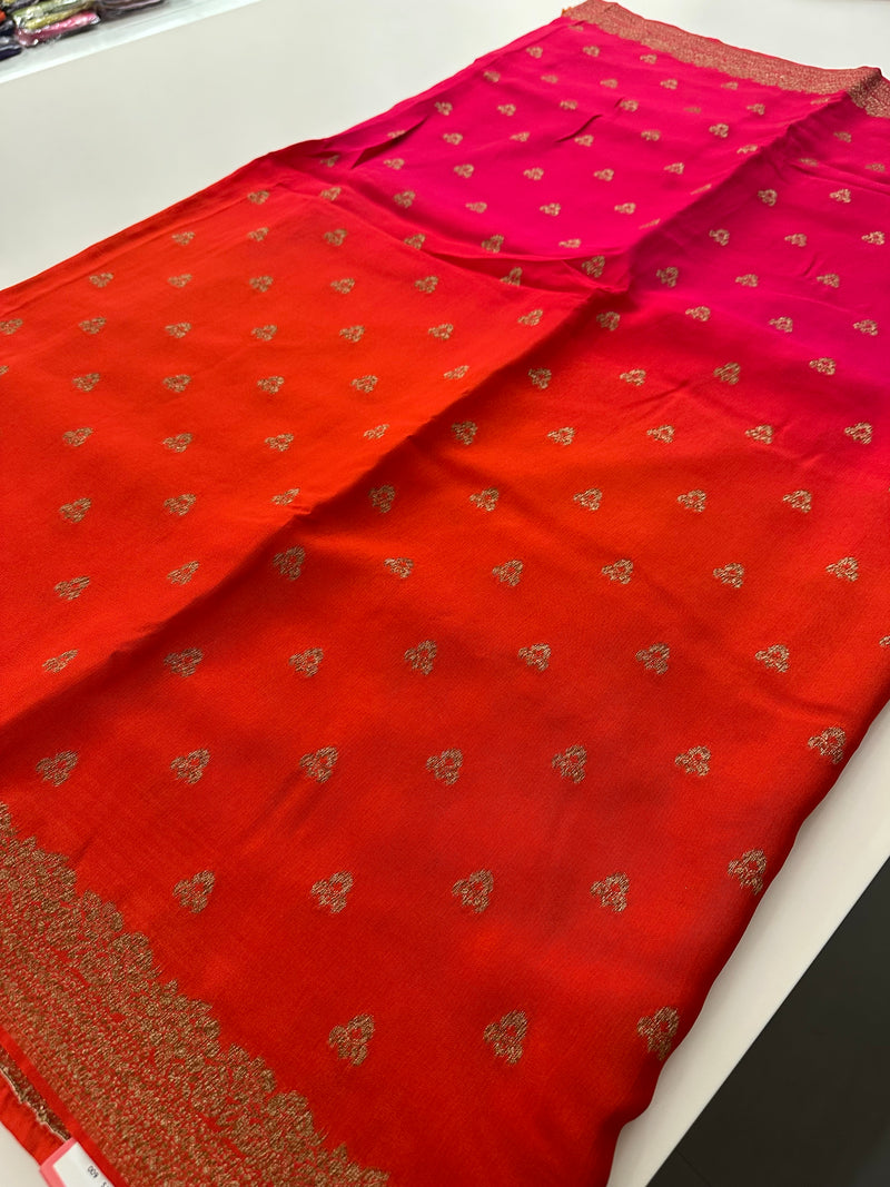 Dyed Crape Saree weaving, Butta, and weaving border🌹-AU2