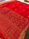 Katha And Jari Border Embroidery Sarees,, Fabric-Crepe Tussar,, Katha Style Blouse Piece🌹-JU30