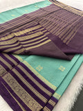 Semi Crepe Checks Saree - Pastel Blue x Purple AU25