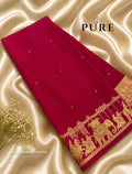 PURE 120GSM MYSORE CRAPE SILK SAREE IN PINK COMBINATION WITH GOLD ZARI BUTTIES AND FRESH NEW BORDER- JU2