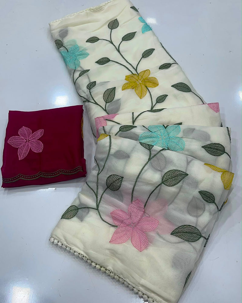 Start Georgette Saree With Embroidery Work-J30