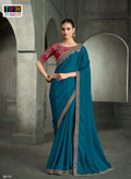 SW-1711 — RICH BLUE CRAPE SILK SAREE & GEORGETTE WORK BLOUSE