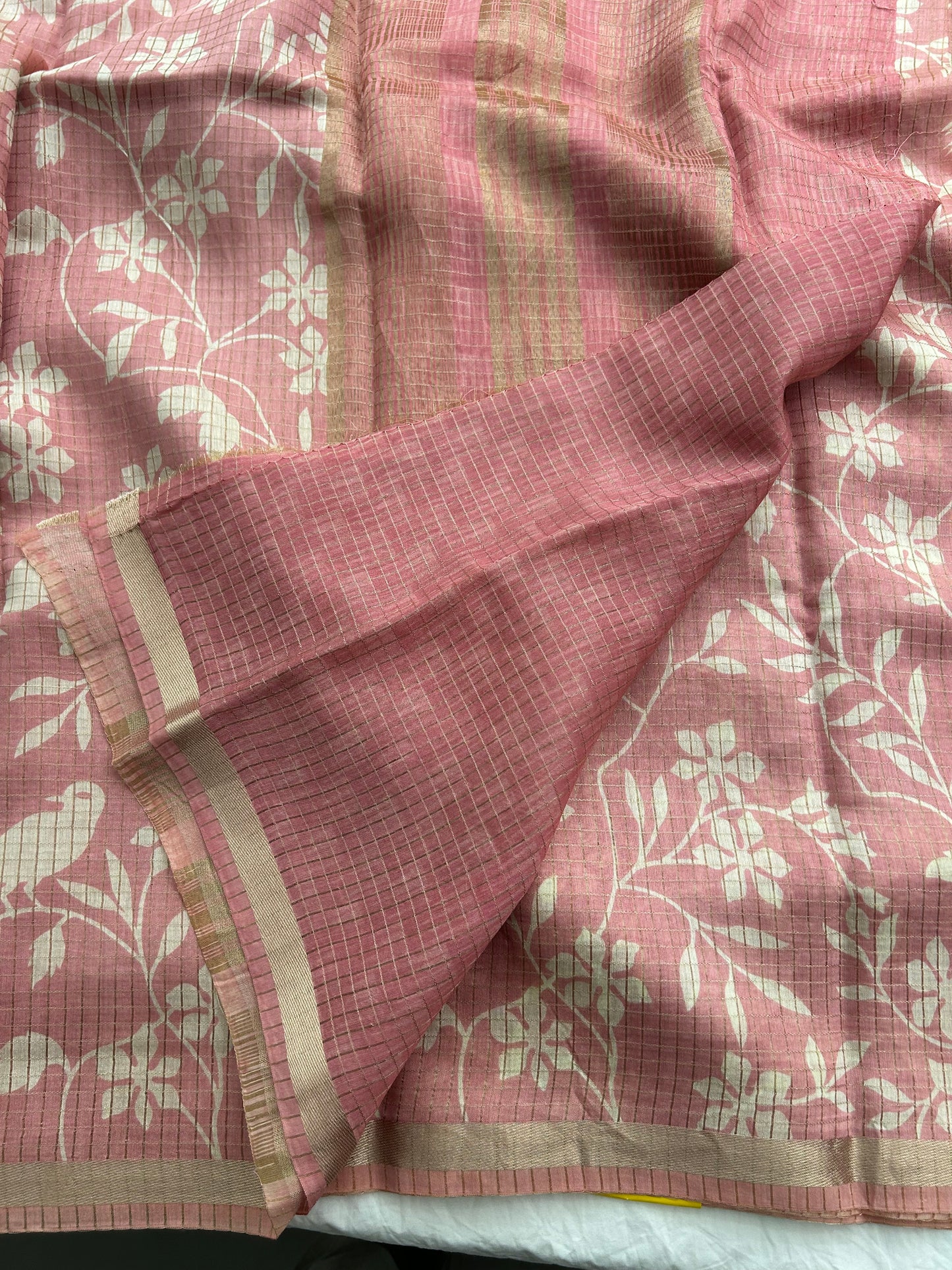 Pastel peach chiffon viscose checks saree-Jan3