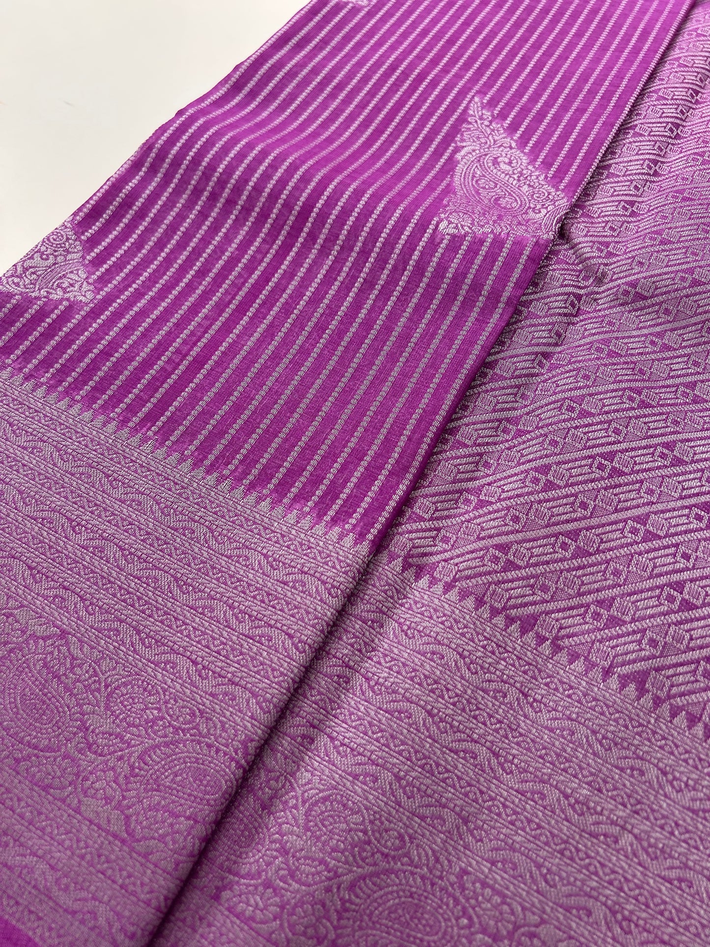 Lavender silver linen cotton saree-DC712