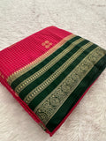 Semi Crepe Checks Saree - Pink x Green AU25