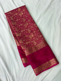 Rani Pink Premium Mysore Silk Saree with Kalamkari Floral Brocade AU10