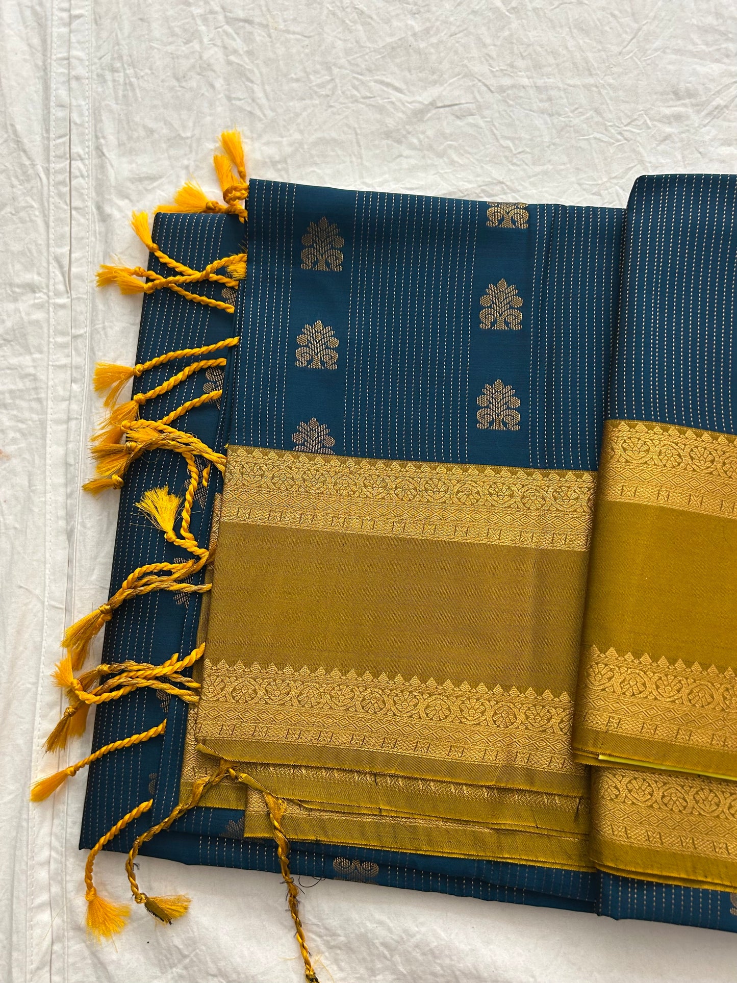 Ananta semi silk saree-Blue X gold