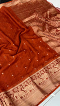 Laser Chiffon Saree Rust Orange Shade- JU17