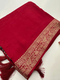 Pink Banarsi Crape Silk Fancy Saree contrast embroidery blouse piece-AU24
