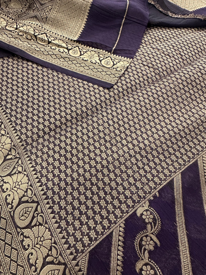 Premium Laser Chiffon Saree – Purple AU26