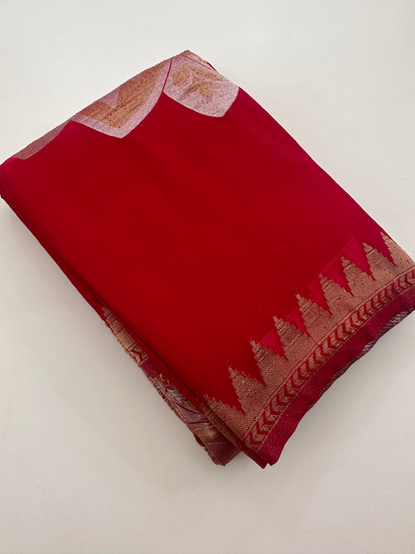 Designer Saree - Red Crepe Georgette JU17