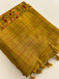 Katha And Jari Border Embroidery Sarees,, Fabric-Crepe Tussar,, Katha Style Blouse Piece🌹-JU30
