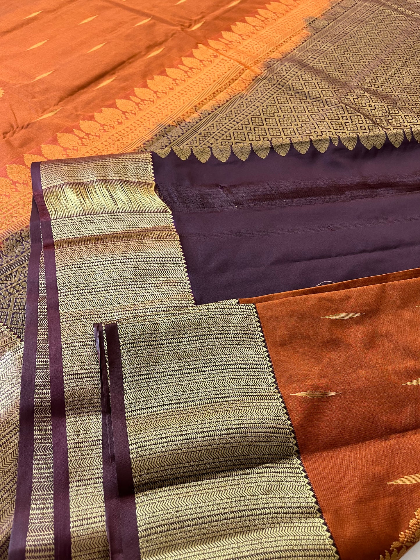 Rust orange x deep wine semi Pattu saree