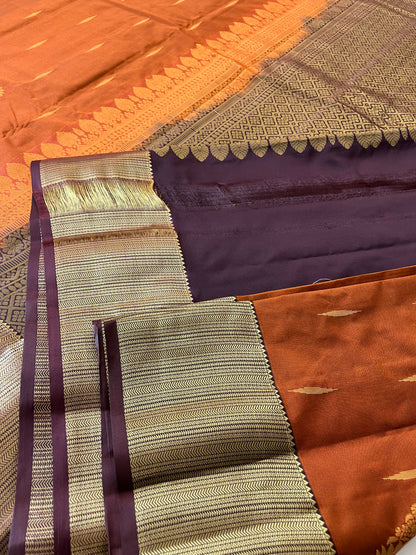 Rust orange x deep wine semi Pattu saree