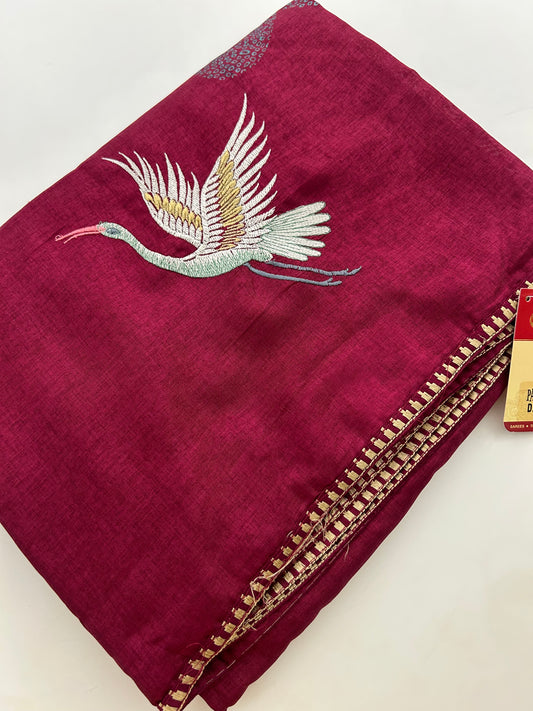 Tussar Premium With Weaving Flamingo Buttas-M21