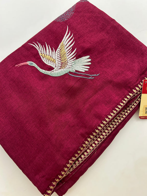 Tussar Premium With Weaving Flamingo Buttas-M21