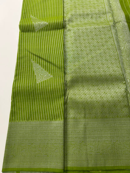 Pastel green silver linen cotton saree-DC712