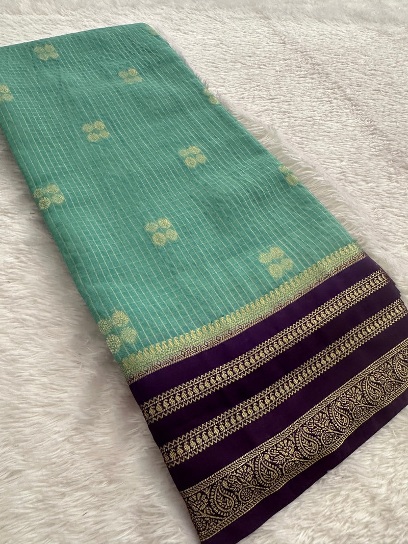 Semi Crepe Checks Saree - Pastel Blue x Purple AU25