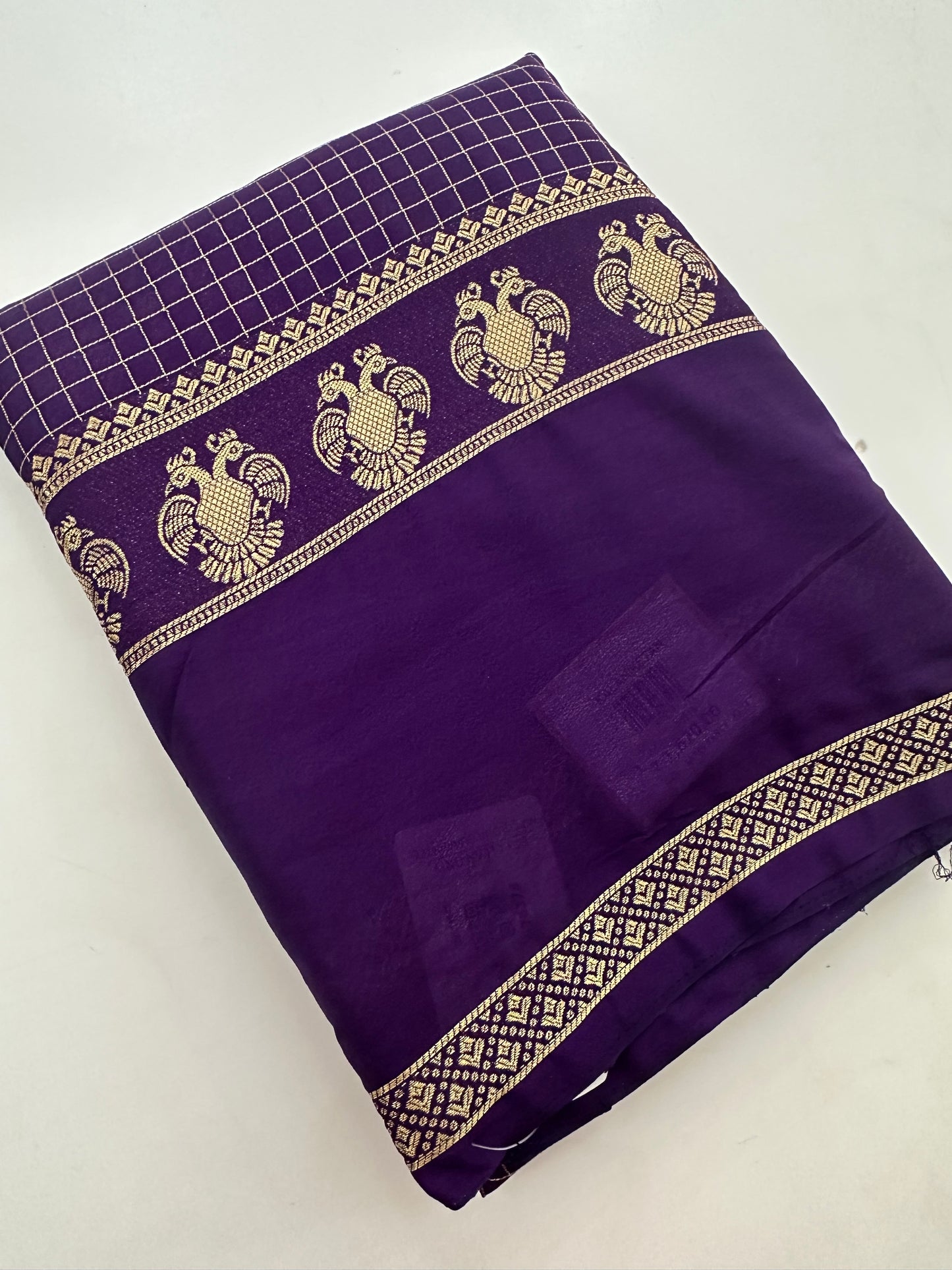 Fancy Checks Crape Silk Saree -M30
