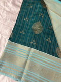 JU18 - Peacock Blue X Pastel Blue Checks Semi Silk Saree