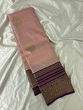 JU18 - Baby Pink X Purple Checks Semi Silk Saree