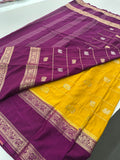 Premium Semi Mysore Silk sarees with silver and gold weavings and contrast blouse piece🌹-AU9