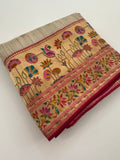 Cream x Pink Pure Tussar Paithani Designer Saree - AU12