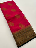 Rani Pink x Green Tussar Cotton Saree with Double Leaf Butta All Over JU24