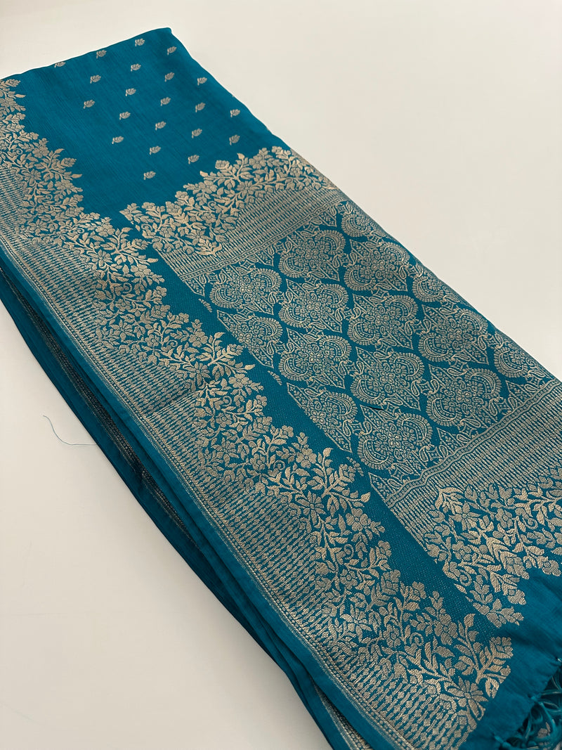 Venkatagiri fancy soft Linen Cotton sarees with self blouse and fancy Border and Butties all over 🌹-AU9