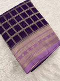Premium Georgette Sarees In Checks Zari and Small Border with Contrast Blouse Piece 🌹-JU18