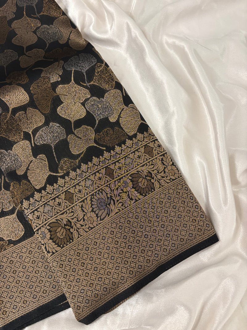 JU18 - Black Floral Soft Silk Designer Saree