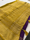 Designer Soft Tussar Silk Fabric saree with small temple design border,, comes with contrast blouse piece with border..🌹-AU1