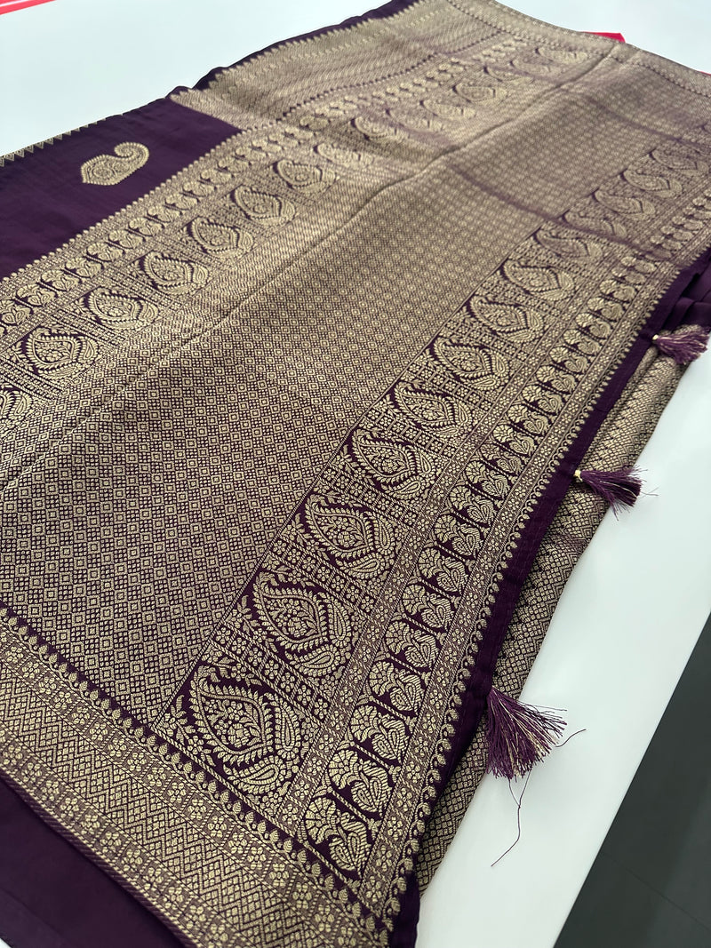 Wine x Pink Tussar Designer Saree with Mango Butta All Over JU24