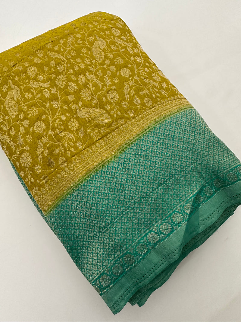 Heavy Brocade FancyCrush Georgette Fancy Saree,, Contrast Blouses-JU23