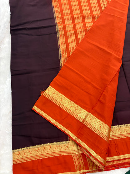 Brown X Rust Small Bentex Semi mysore Silk Saree-J1116