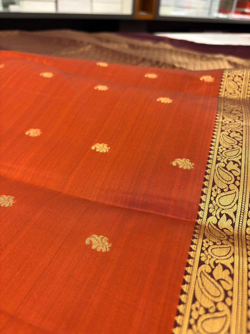 Pure Mix Silk Saree - Rust Orange x Purple - JU23