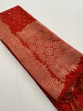 Venkatagiri fancy soft Linen Cotton sarees with self blouse and fancy Border and Butties all over 🌹-AU9