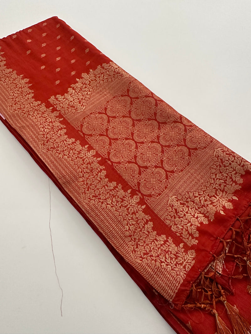 Venkatagiri fancy soft Linen Cotton sarees with self blouse and fancy Border and Butties all over 🌹-AU9