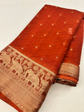Laser Chiffon Saree Rust Orange Shade- JU17