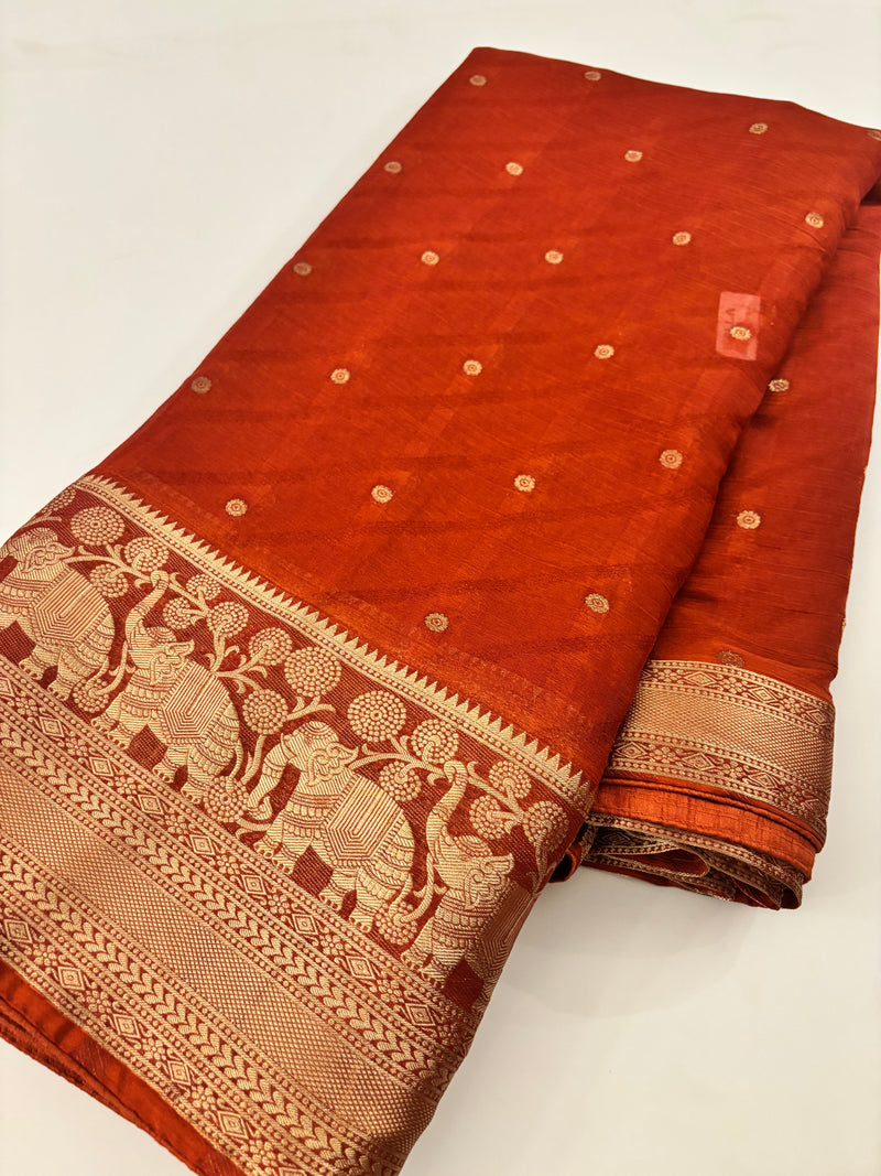 Laser Chiffon Saree Rust Orange Shade- JU17