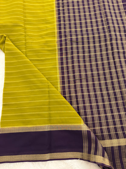 Mehendi Green X Purple Striped Soft Semi Mysore Silk Saree-J117