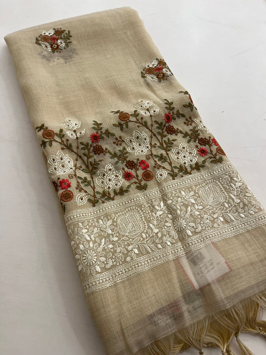 Linen cotton Fancy saree