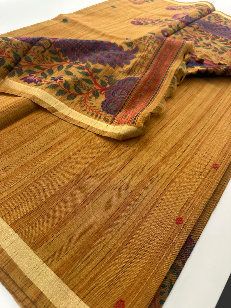 Tussar Silk Designer Saree Honey Shade-JU4