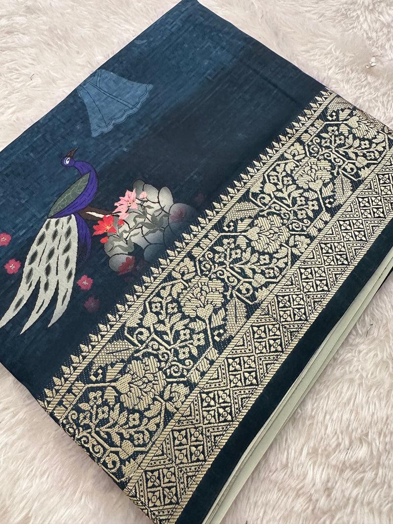 Kalamkari Printed Crape-JU14