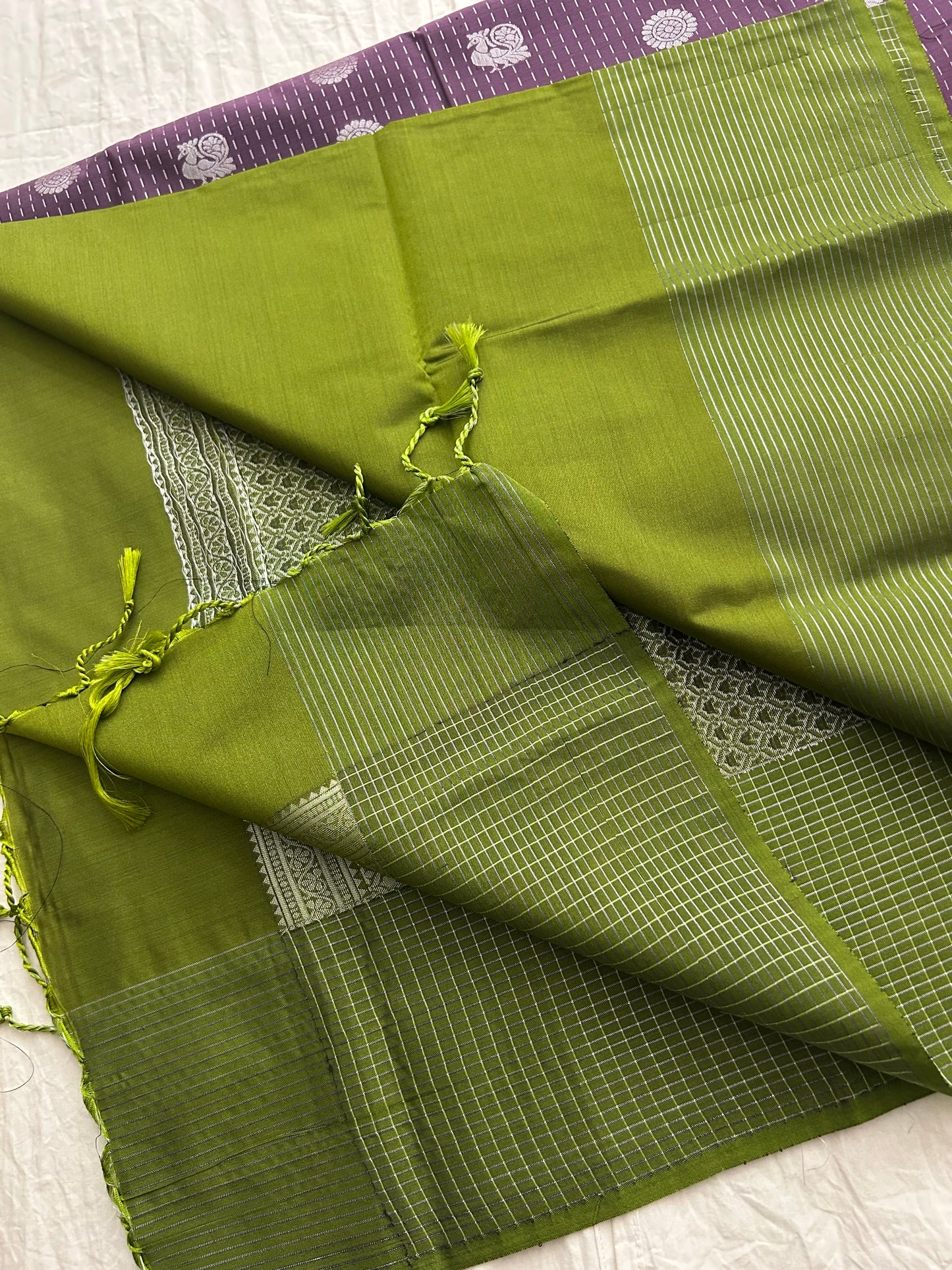 Ananta semi silk saree-Purple X green