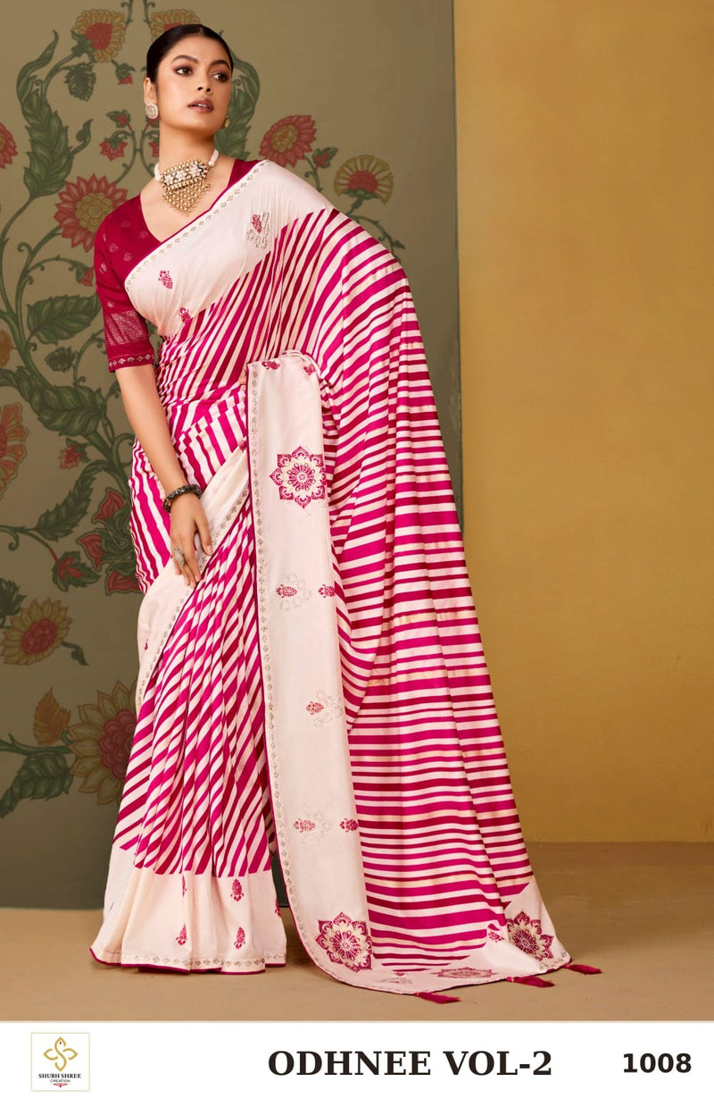 ODHNEE VOL-2 1008 - Pink Tussar Silk Lahariya Saree