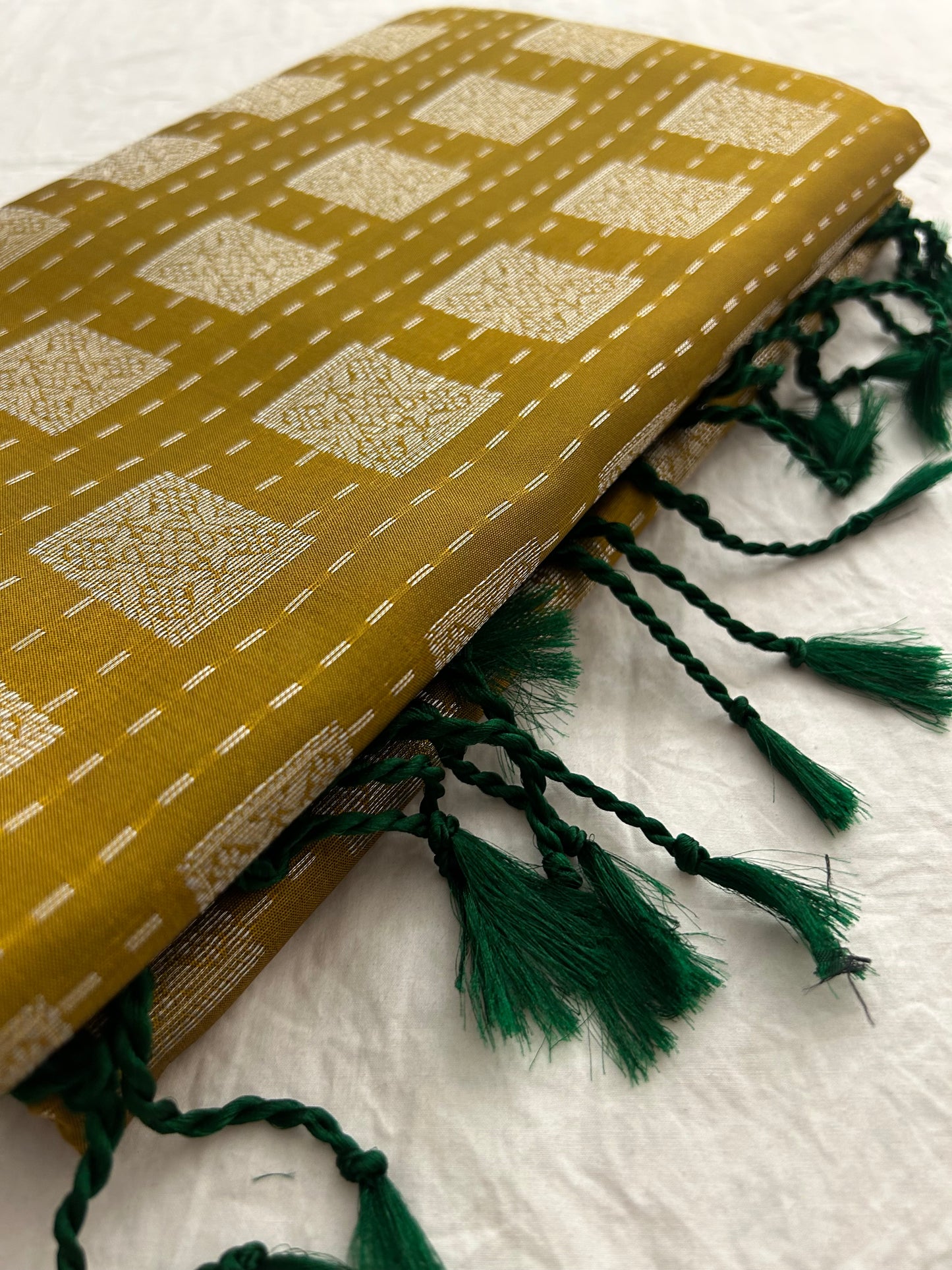 Ananta semi silk saree-Mustard X green