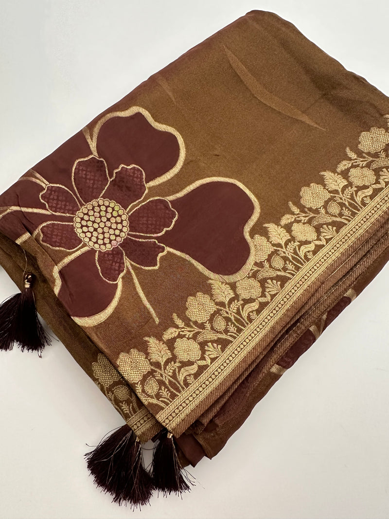 Light Brown Floral Designer Saree AU26