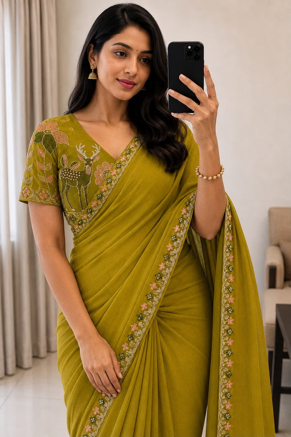 Rangoli silk Saree with Multi Emrodiry sequins Work With Embroidery Beautiful blouse